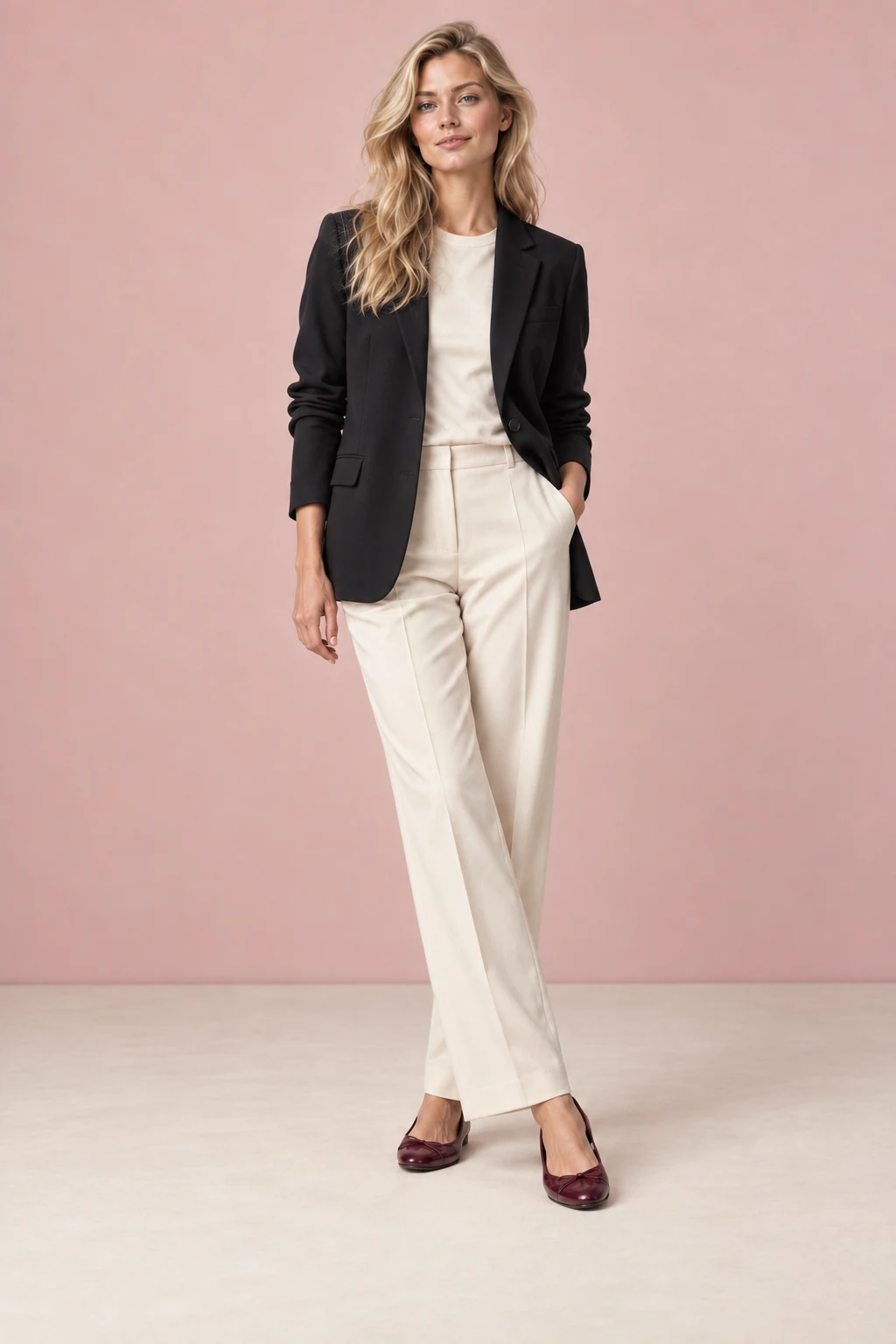 My black blazer, styled on sample model