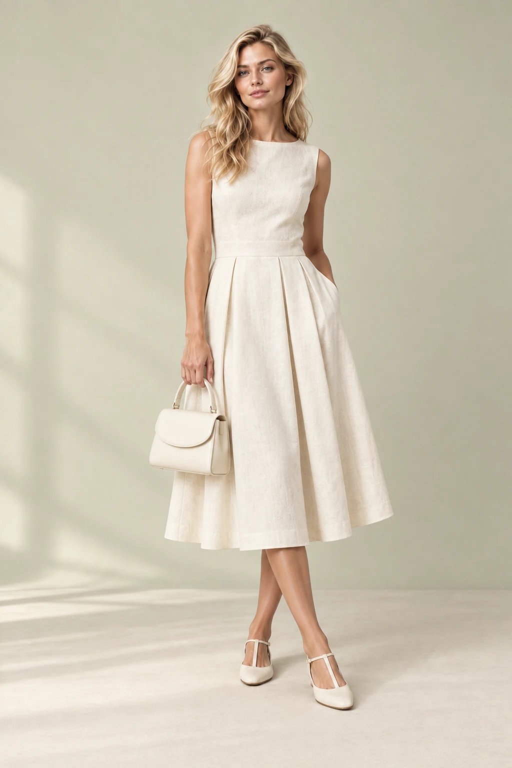 Cream of the crop dress on Dolly’s sample model