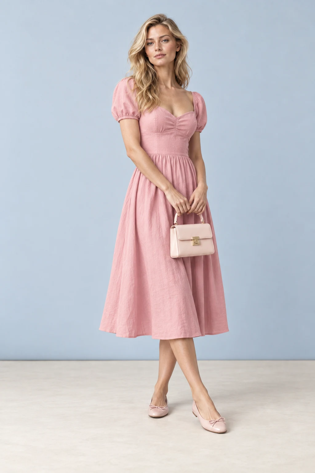 Blush hour dress on Dolly’s sample model