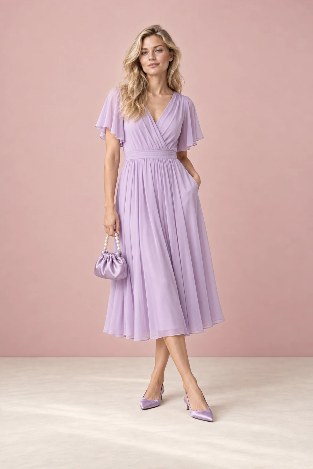 Garden party dress on Dolly’s sample model